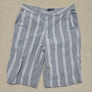 Vans Men's Light Blue and Navy Striped Flat Front Shorts